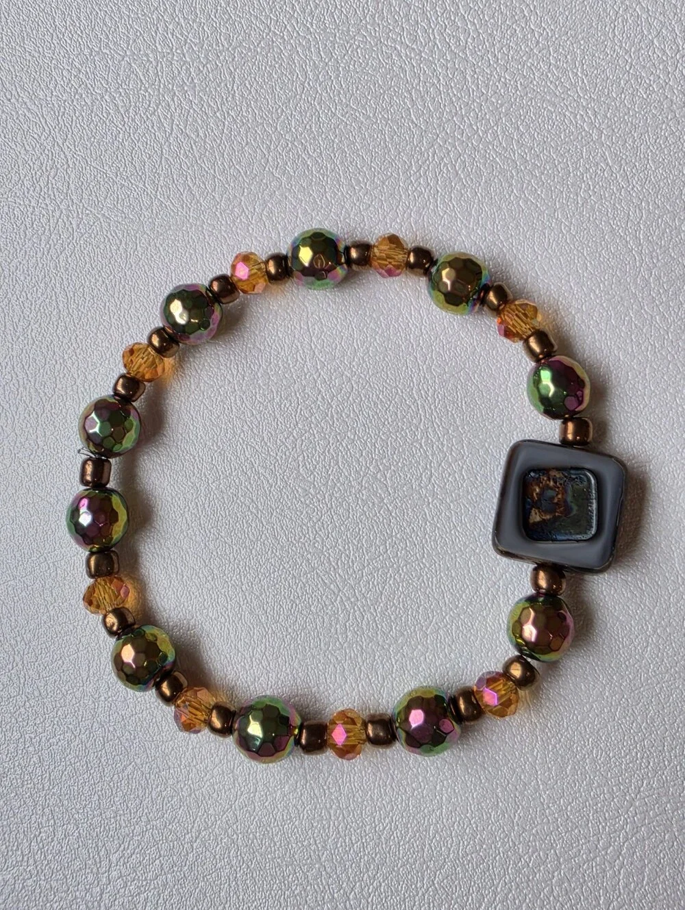 Handcrafted Iridescent Green Beaded Bracelet